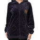 Purple Cotton Blend Velvet Zip-Up Hoodie Sweatshirt Sweater