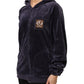 Purple Cotton Blend Velvet Zip-Up Hoodie Sweatshirt Sweater