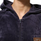 Purple Cotton Blend Velvet Zip-Up Hoodie Sweatshirt Sweater