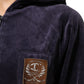 Purple Cotton Blend Velvet Zip-Up Hoodie Sweatshirt Sweater