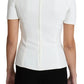 White Viscose Acetate Short Sleeve Blouse Top