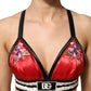 Red Satin Floral Embroidered Bralette Crop Top