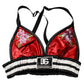 Red Satin Floral Embroidered Bralette Crop Top