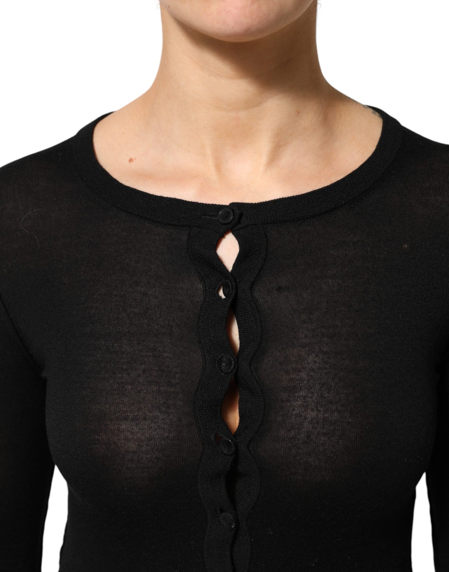 Black Virgin Wool Buttoned Cardigan Sweater
