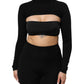 Black Viscose Turtle Neck Crop Pullover Top