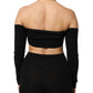 Black Viscose Halter Off Shoulder Cropped Top