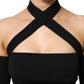Black Viscose Halter Off Shoulder Cropped Top