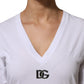 White Cotton V-Neck Short Sleeves T-Shirt