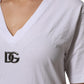 White Cotton V-Neck Short Sleeves T-Shirt