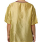 Yellow Silk Satin Floral Lace Short Sleeves Top