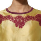 Yellow Silk Satin Floral Lace Short Sleeves Top