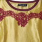 Yellow Silk Satin Floral Lace Short Sleeves Top