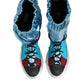 Blue Lace Up Over The Knee Socks Men Boots Shoes