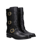 Black Leather Flat Boots