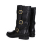 Black Leather Flat Boots