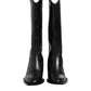 Black Leather Over The Calf Biker Boots Shoes