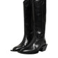 Black Leather Over The Calf Biker Boots Shoes