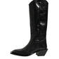 Black Leather Over The Calf Biker Boots Shoes