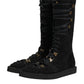 Black Alpaca Wool Suede Mid Calf Boots Shoes