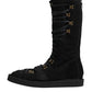 Black Alpaca Wool Suede Mid Calf Boots Shoes