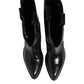 Black Leather Over The Calf Biker Boots Shoes