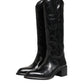 Black Leather Over The Calf Biker Boots Shoes