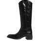 Black Leather Over The Calf Biker Boots Shoes