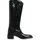 Black Leather Over The Calf Biker Boots Shoes