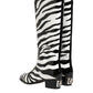Black White Zebra Over The Calf Boots Shoes