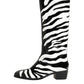 Black White Zebra Over The Calf Boots Shoes