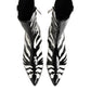 Black White Zebra Leather Mid Calf Boots Shoes