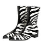 Black White Zebra Leather Mid Calf Boots Shoes