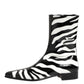 Black White Zebra Leather Mid Calf Boots Shoes