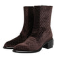 Brown Cotton Velvet Mid Calf Short Boots Shoes