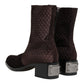 Brown Cotton Velvet Mid Calf Short Boots Shoes
