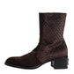 Brown Cotton Velvet Mid Calf Short Boots Shoes