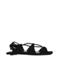 Black Leather Flat Sandals