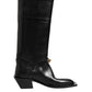 Black Logo Plaque Over The Calf Boot Shoes
