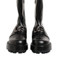 Black Logo Plaque Mid Calf Biker Boots Shoes