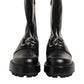 Black Logo Plaque Mid Calf Biker Boots Shoes