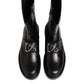 Black Logo Plaque Mid Calf Biker Boots Shoes