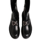 Black Logo Plaque Mid Calf Biker Boots Shoes