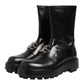 Black Logo Plaque Mid Calf Biker Boots Shoes