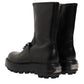 Black Logo Plaque Mid Calf Biker Boots Shoes