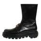 Black Logo Plaque Mid Calf Biker Boots Shoes