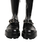 Black Logo Plaque Mid Calf Biker Boots Shoes