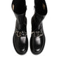 Black Logo Plaque Mid Calf Biker Boots Shoes