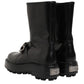 Black Logo Plaque Mid Calf Biker Boots Shoes