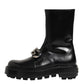 Black Logo Plaque Mid Calf Biker Boots Shoes