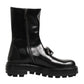 Black Logo Plaque Mid Calf Biker Boots Shoes